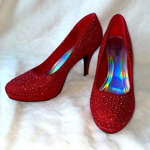 SILVER SLIPPERS WOMEN’S Red Rhinestone Pumps